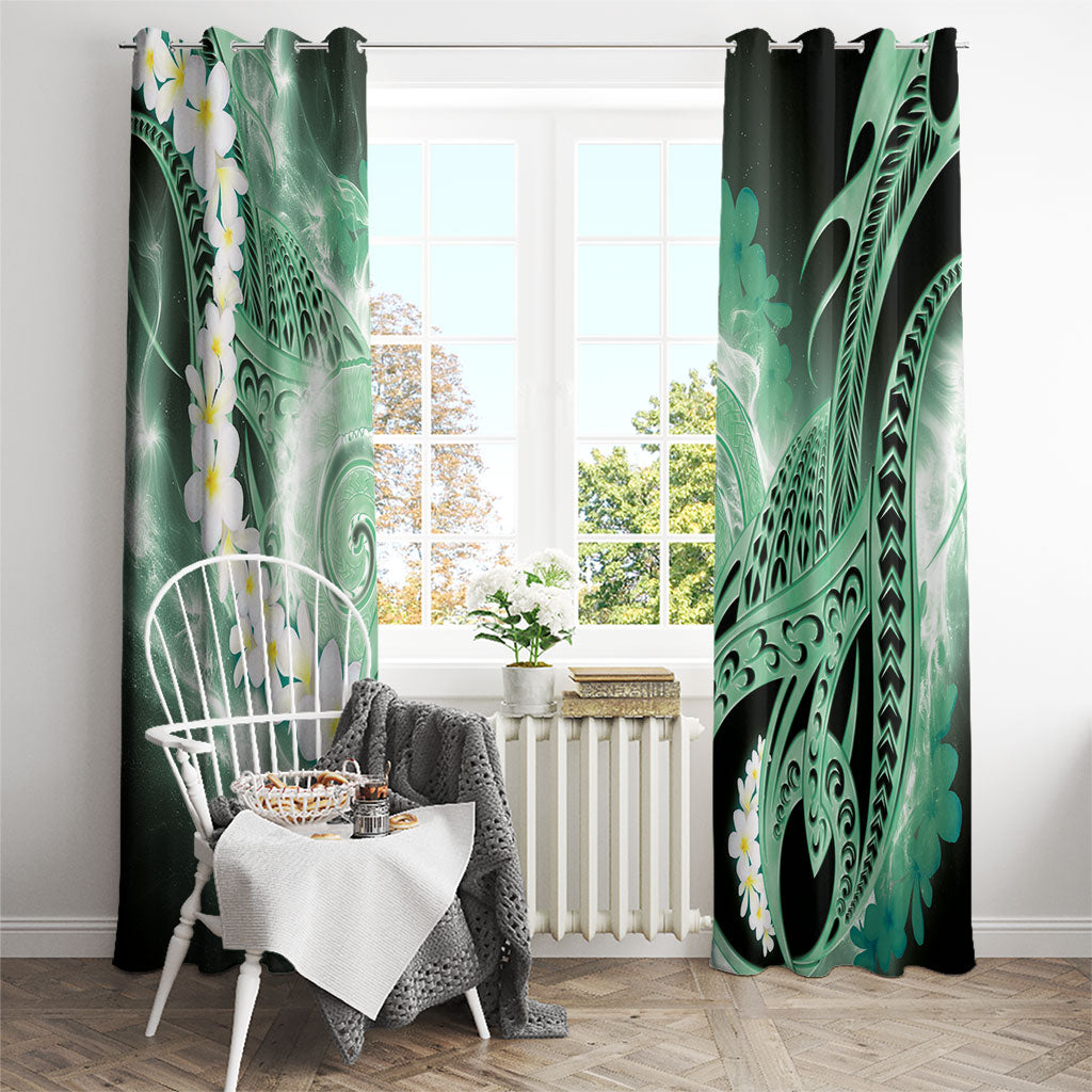 Piko Hawaiian Window Curtain Green Galaxy Spiral Plumeria Tribal Patterns