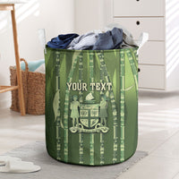 Personalised Fiji Language Week Sugarcane Masi Laundry Basket Green Tapa Tribal Pattern