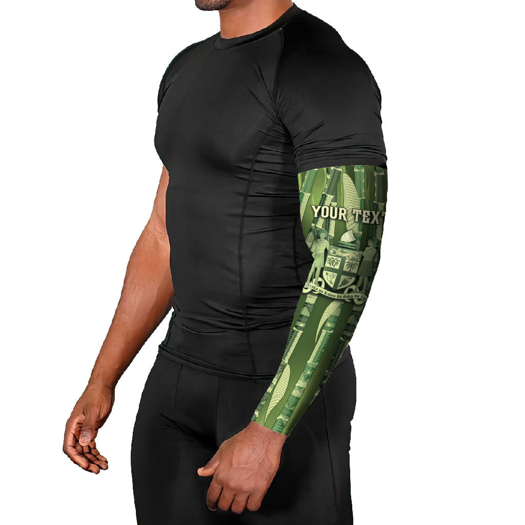 Personalised Fiji Language Week Sugarcane Masi Arm Sleeves Green Tapa Tribal Pattern