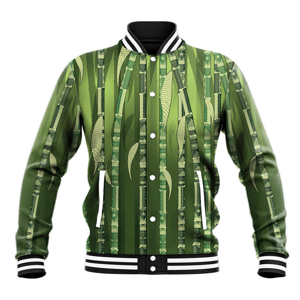 Personalised Fiji Language Week Sugarcane Masi Baseball Jacket Green Tapa Tribal Pattern DT05 Unisex Green - Polynesian Pride