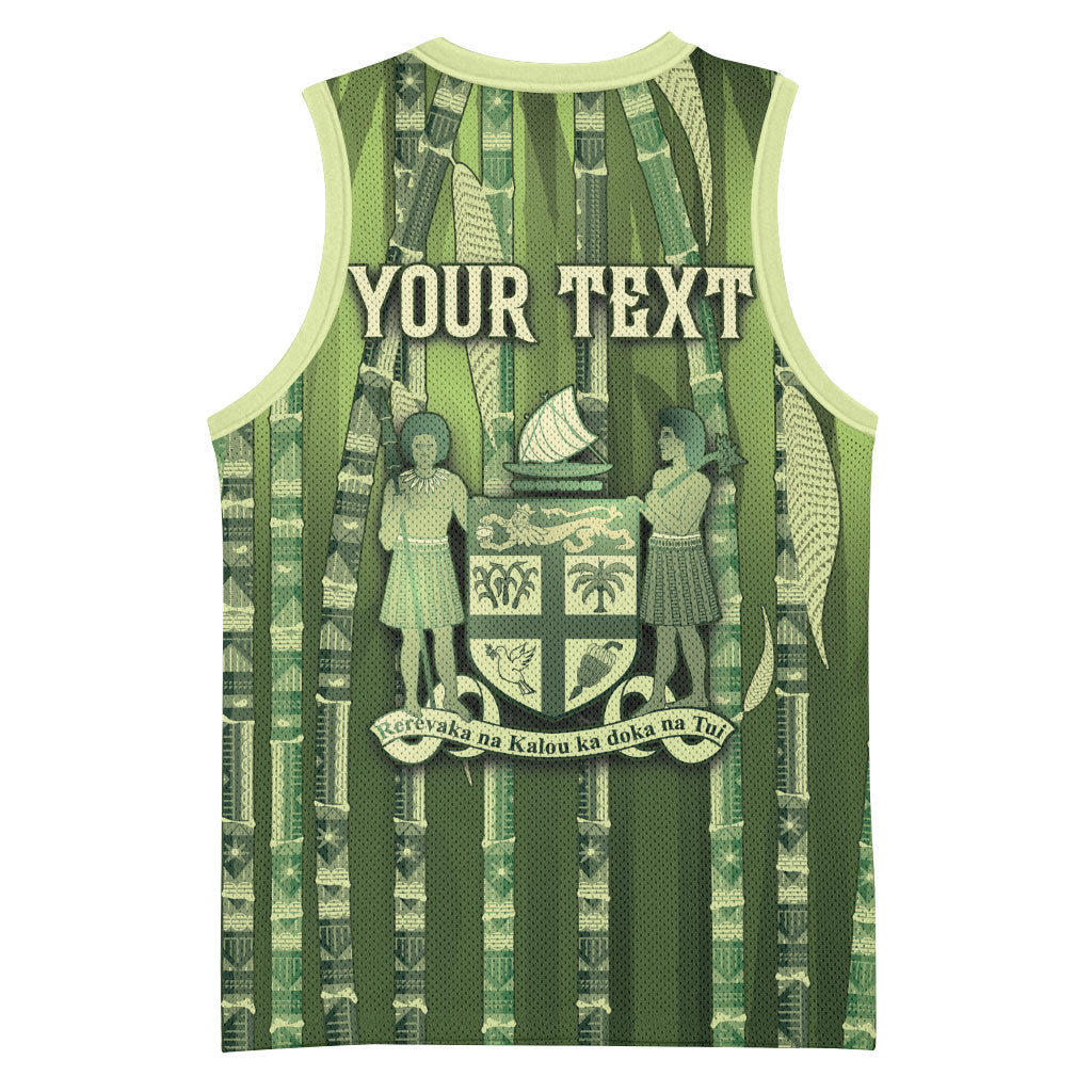 Personalised Fiji Language Week Sugarcane Masi Basketball Jersey Green Tapa Tribal Pattern
