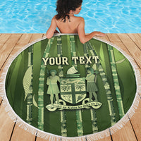 Personalised Fiji Language Week Sugarcane Masi Beach Blanket Green Tapa Tribal Pattern