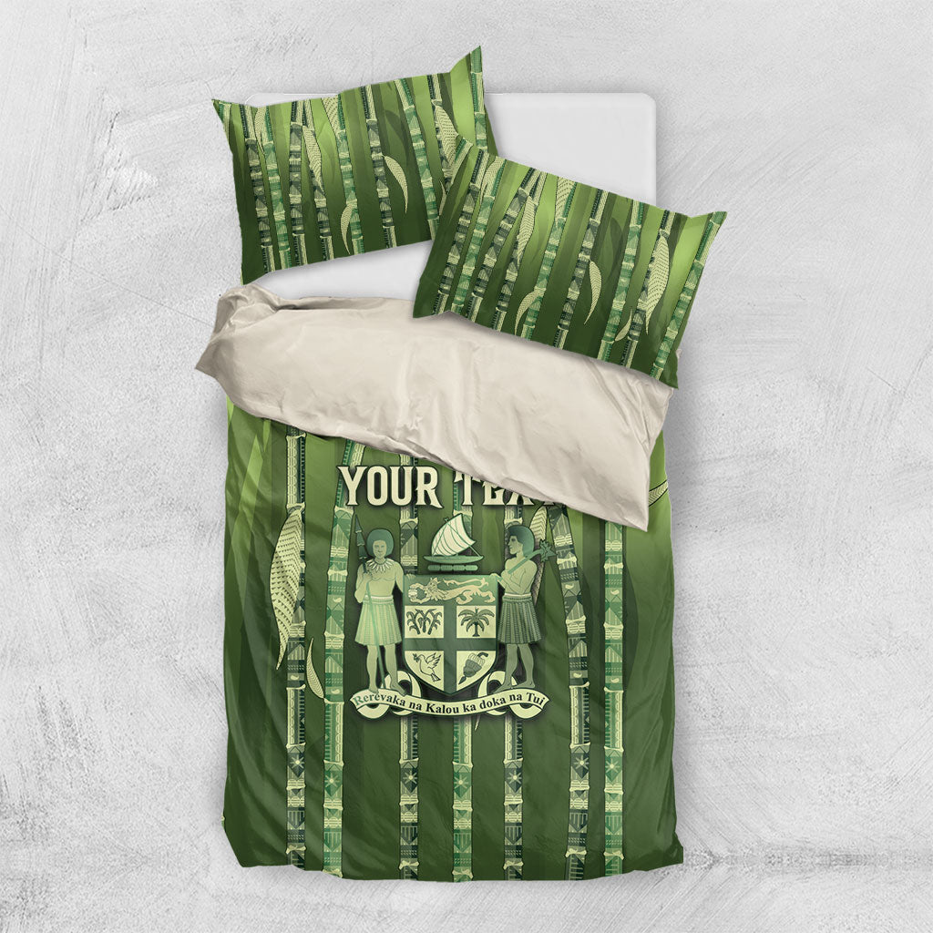 Personalised Fiji Language Week Sugarcane Masi Bedding Set Green Tapa Tribal Pattern