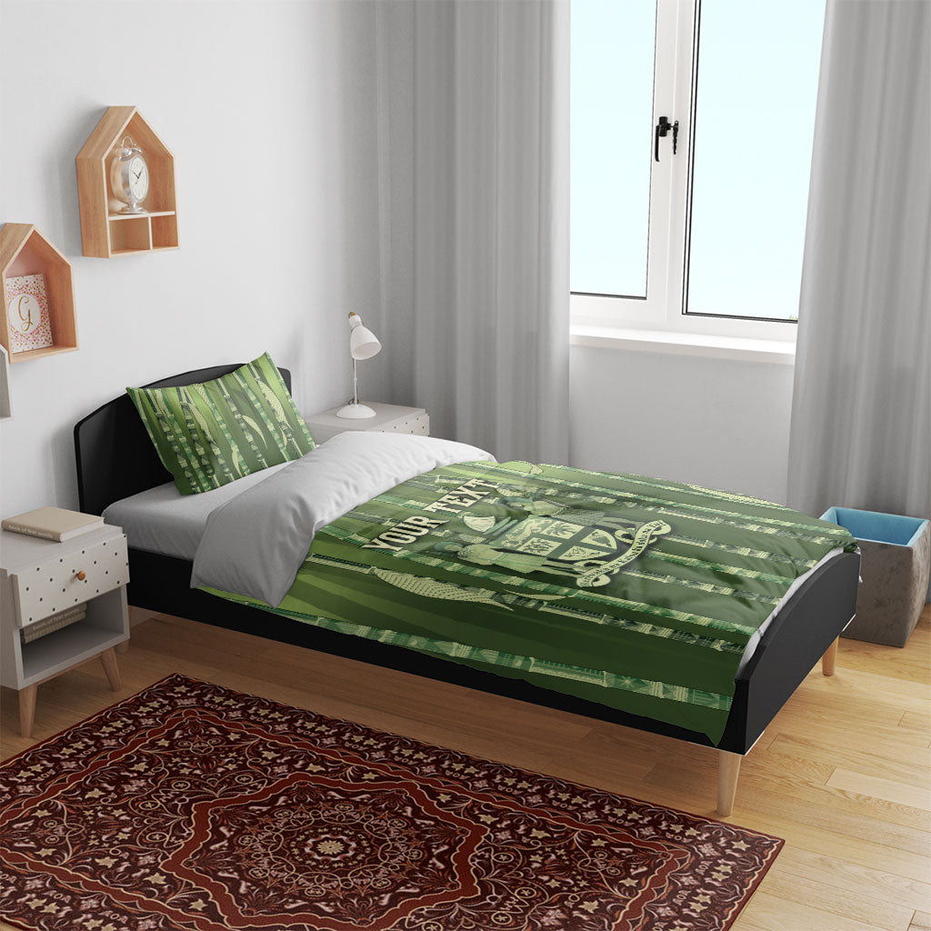 Personalised Fiji Language Week Sugarcane Masi Bedding Set Green Tapa Tribal Pattern