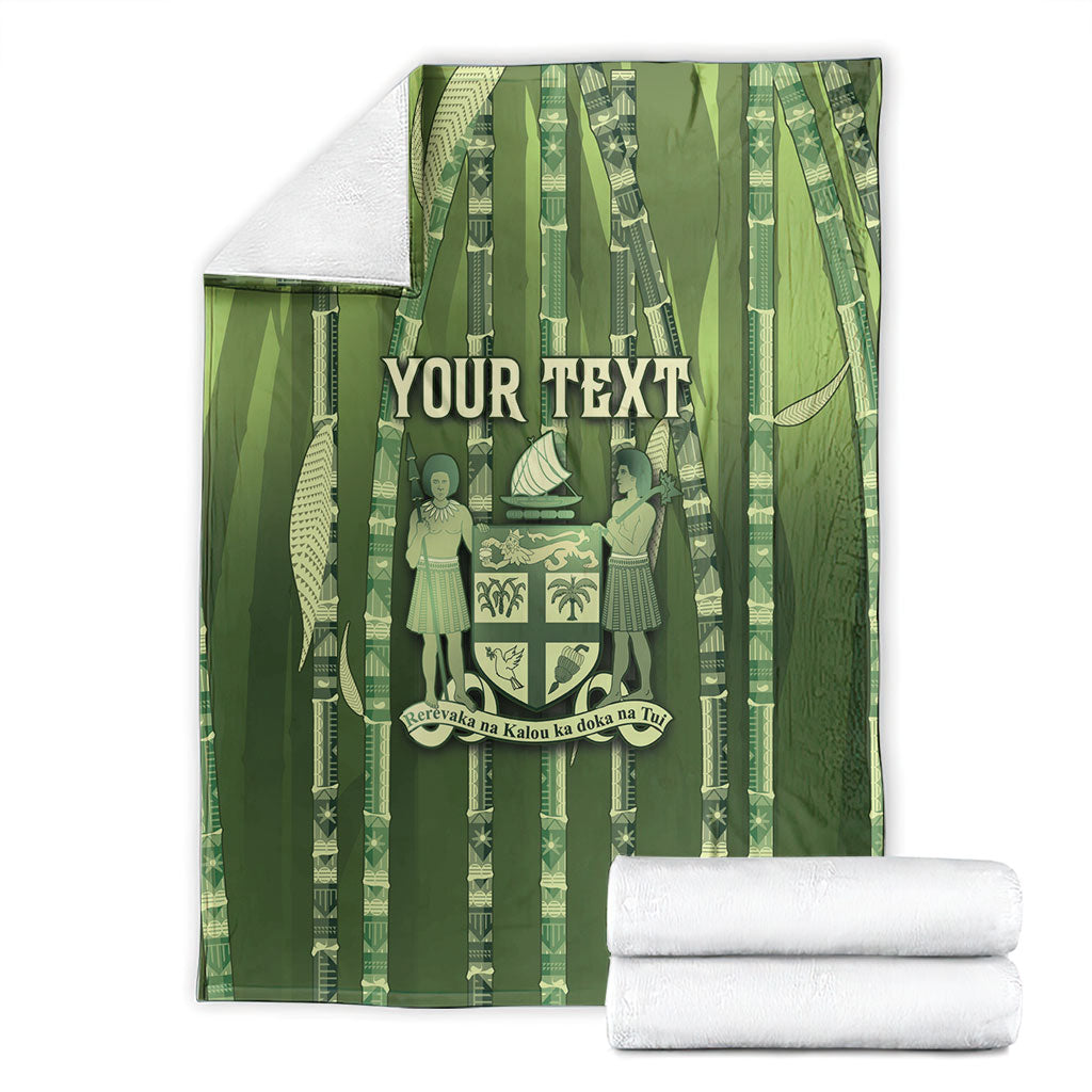 Personalised Fiji Language Week Sugarcane Masi Blanket Green Tapa Tribal Pattern