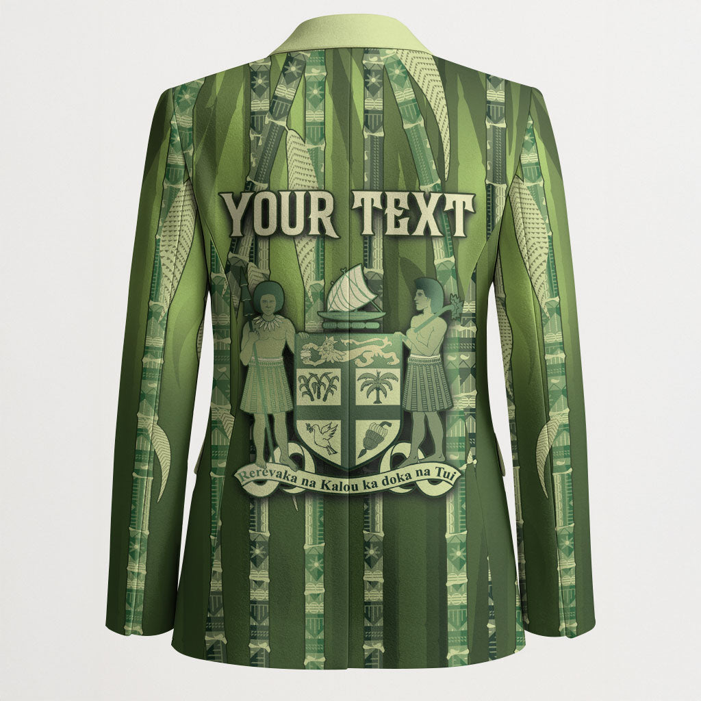 Personalised Fiji Language Week Sugarcane Masi Blazer Green Tapa Tribal Pattern