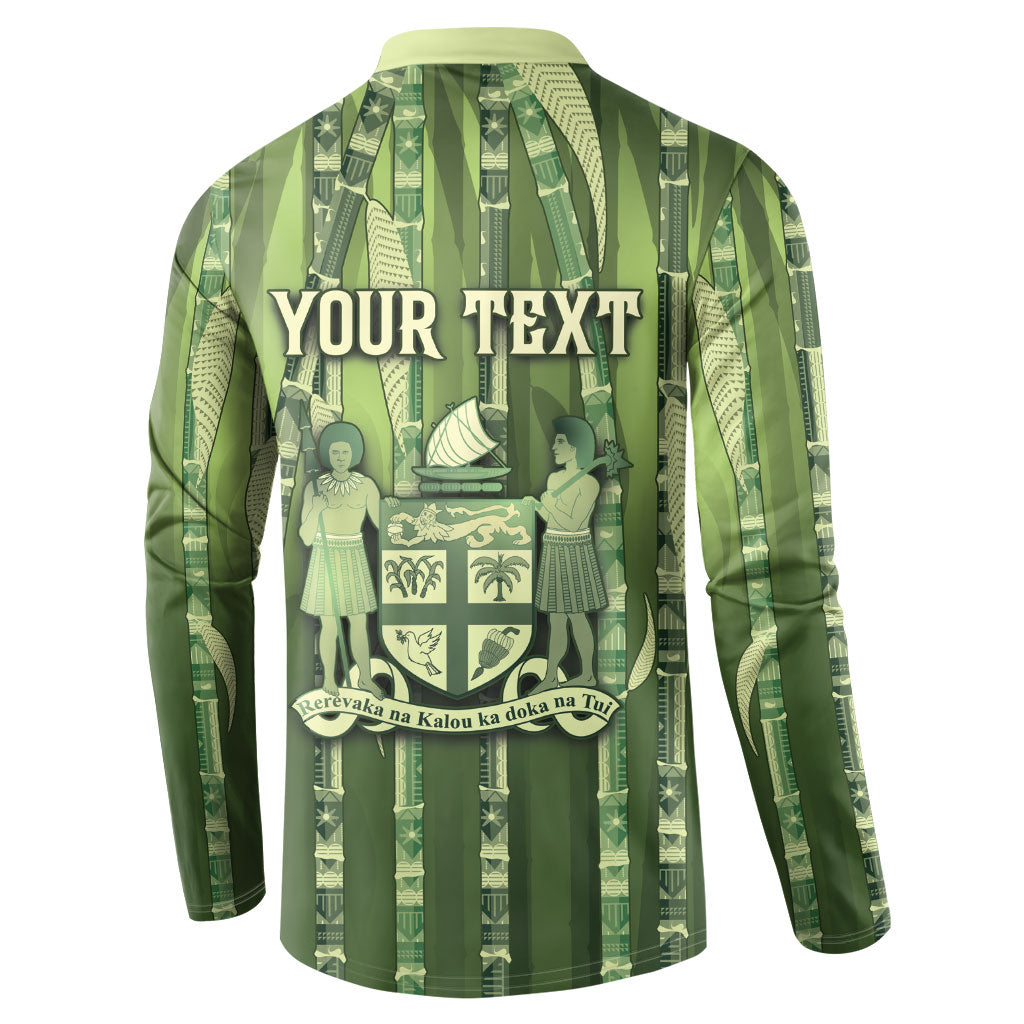 Personalised Fiji Language Week Sugarcane Masi Button Sweatshirt Green Tapa Tribal Pattern