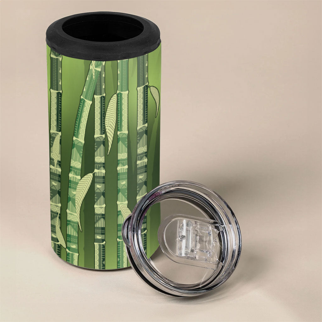 Personalised Fiji Language Week Sugarcane Masi 4 in 1 Can Cooler Tumbler Green Tapa Tribal Pattern
