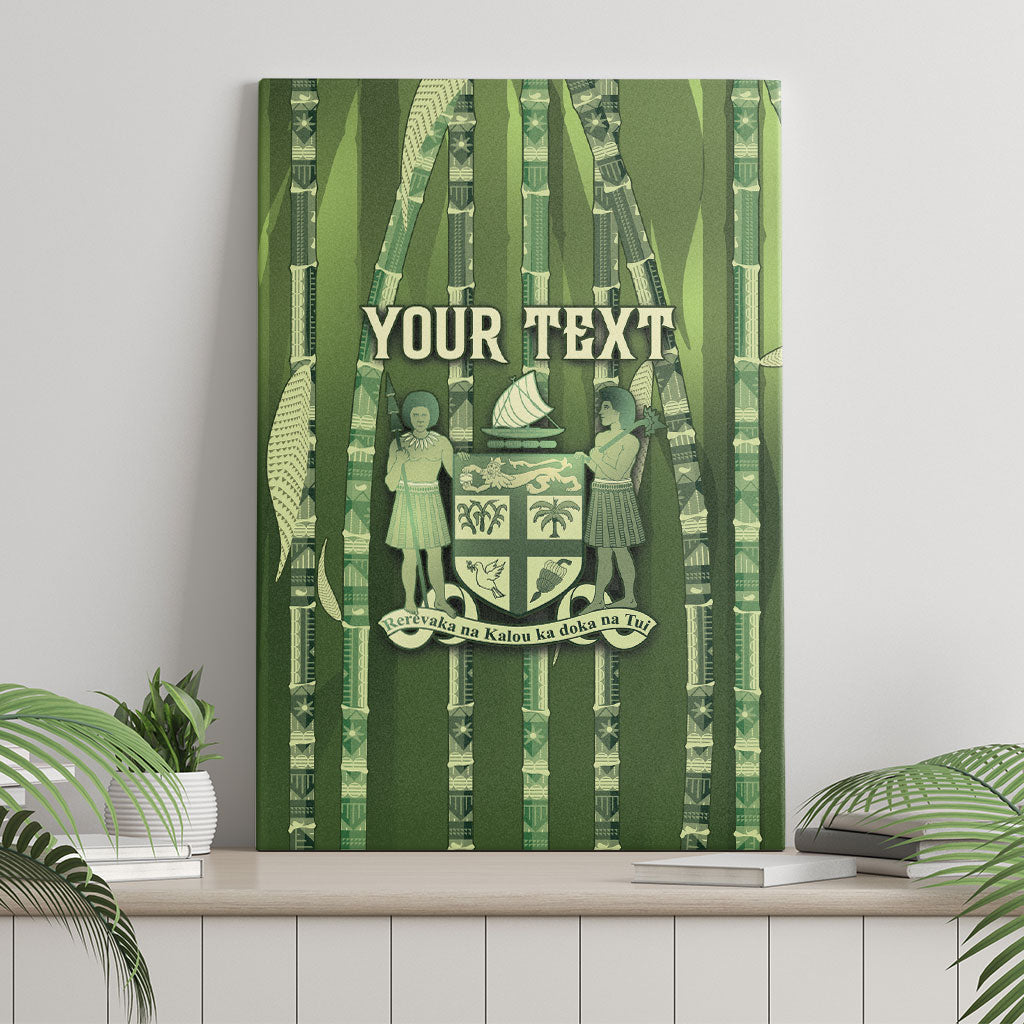 Personalised Fiji Language Week Sugarcane Masi Canvas Wall Art Green Tapa Tribal Pattern