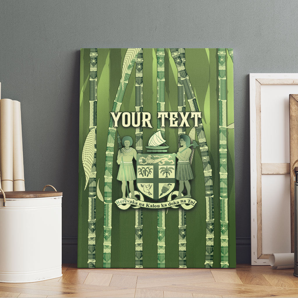 Personalised Fiji Language Week Sugarcane Masi Canvas Wall Art Green Tapa Tribal Pattern