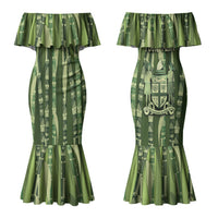Personalised Fiji Language Week Sugarcane Masi Couples Matching Mermaid Dress and Hawaiian Shirt Green Tapa Tribal Pattern