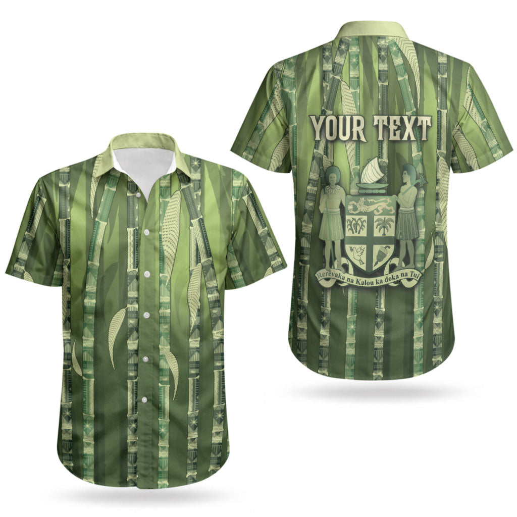 Personalised Fiji Language Week Sugarcane Masi Couples Matching Off The Shoulder Long Sleeve Dress and Hawaiian Shirt Green Tapa Tribal Pattern