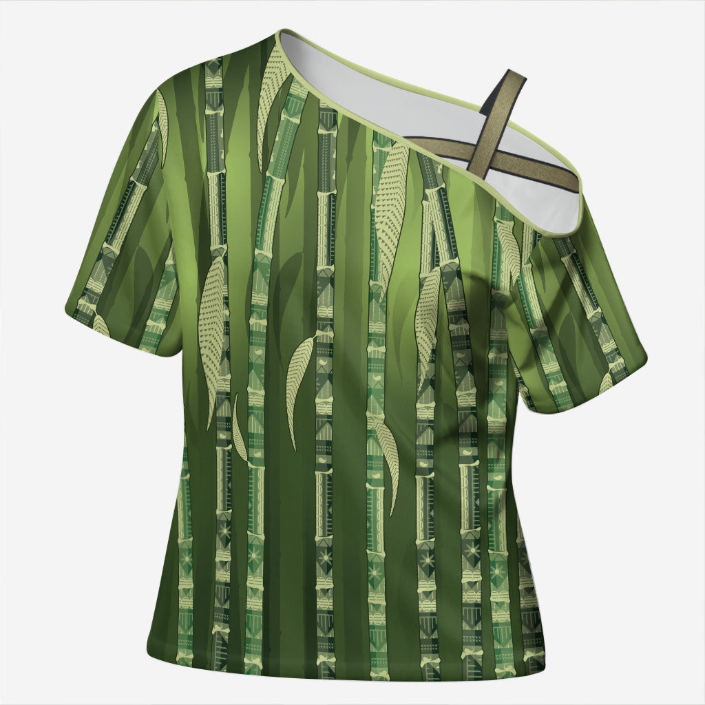 Personalised Fiji Language Week Sugarcane Masi Cross Shoulder Shirt Green Tapa Tribal Pattern