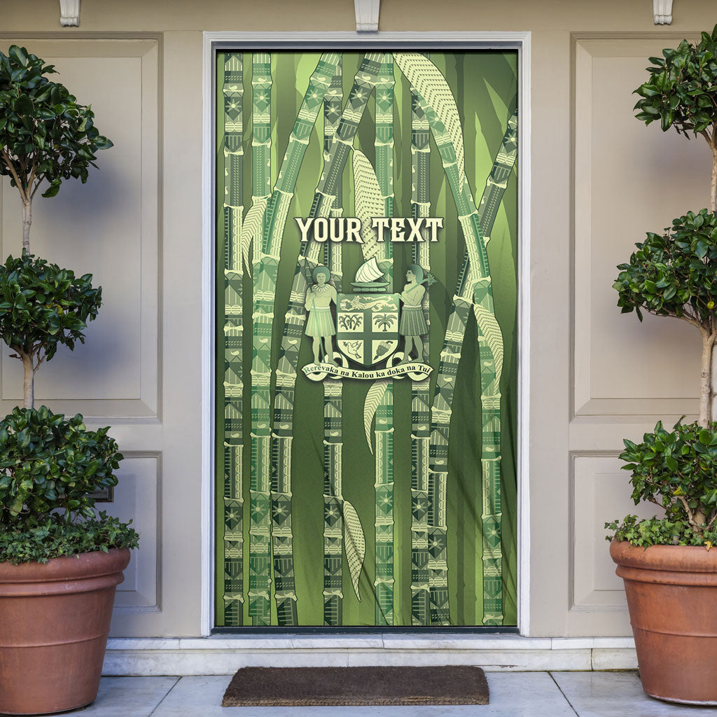 Personalised Fiji Language Week Sugarcane Masi Door Cover Green Tapa Tribal Pattern