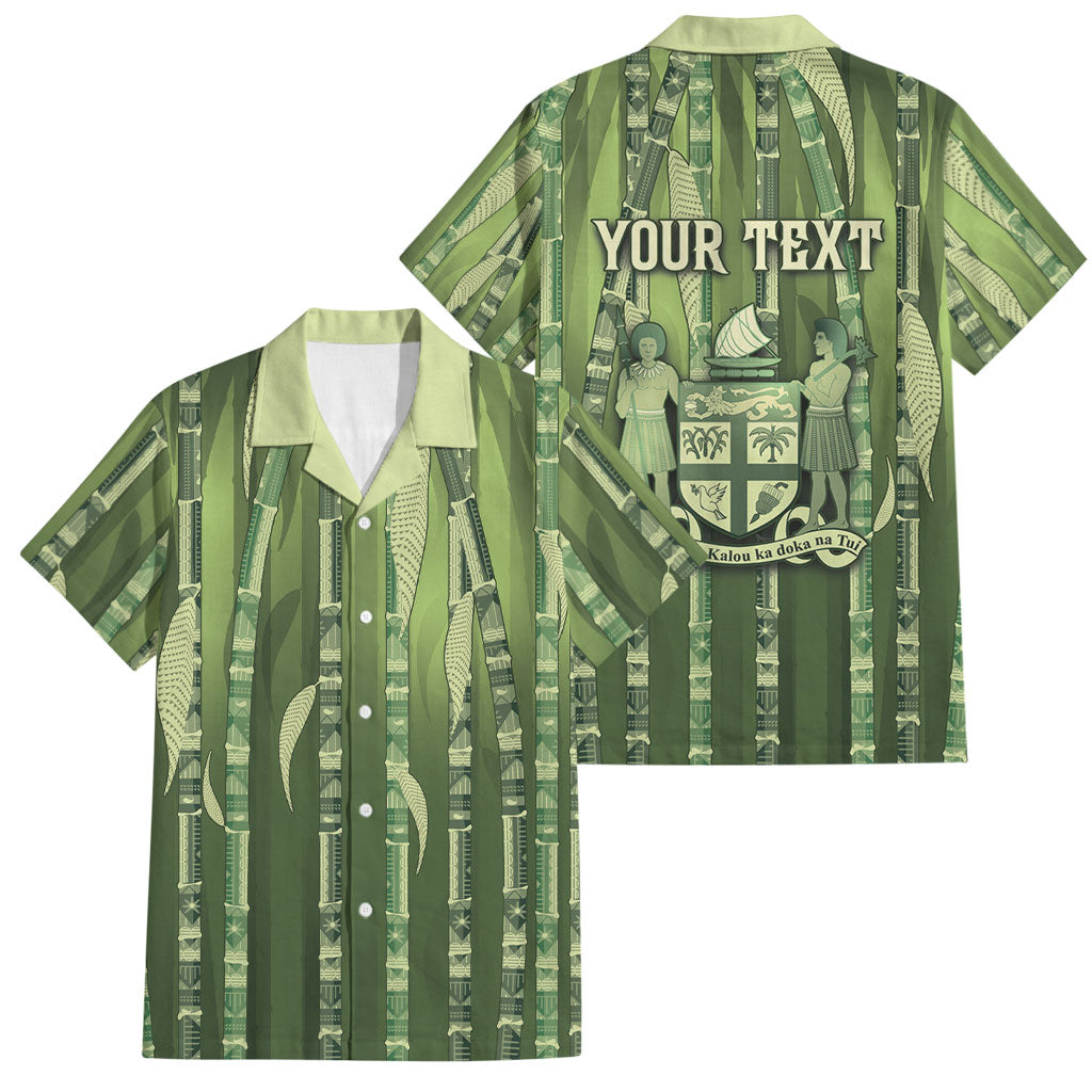 Personalised Fiji Language Week Sugarcane Masi Family Matching Long Sleeve Bodycon Dress and Hawaiian Shirt Green Tapa Tribal Pattern