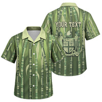 Personalised Fiji Language Week Sugarcane Masi Family Matching Long Sleeve Bodycon Dress and Hawaiian Shirt Green Tapa Tribal Pattern