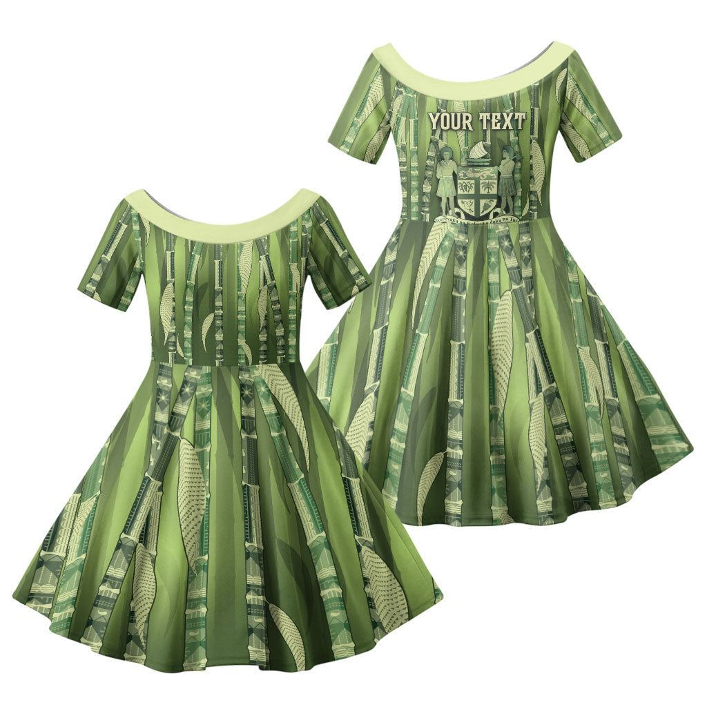 Personalised Fiji Language Week Sugarcane Masi Family Matching Mermaid Dress and Hawaiian Shirt Green Tapa Tribal Pattern