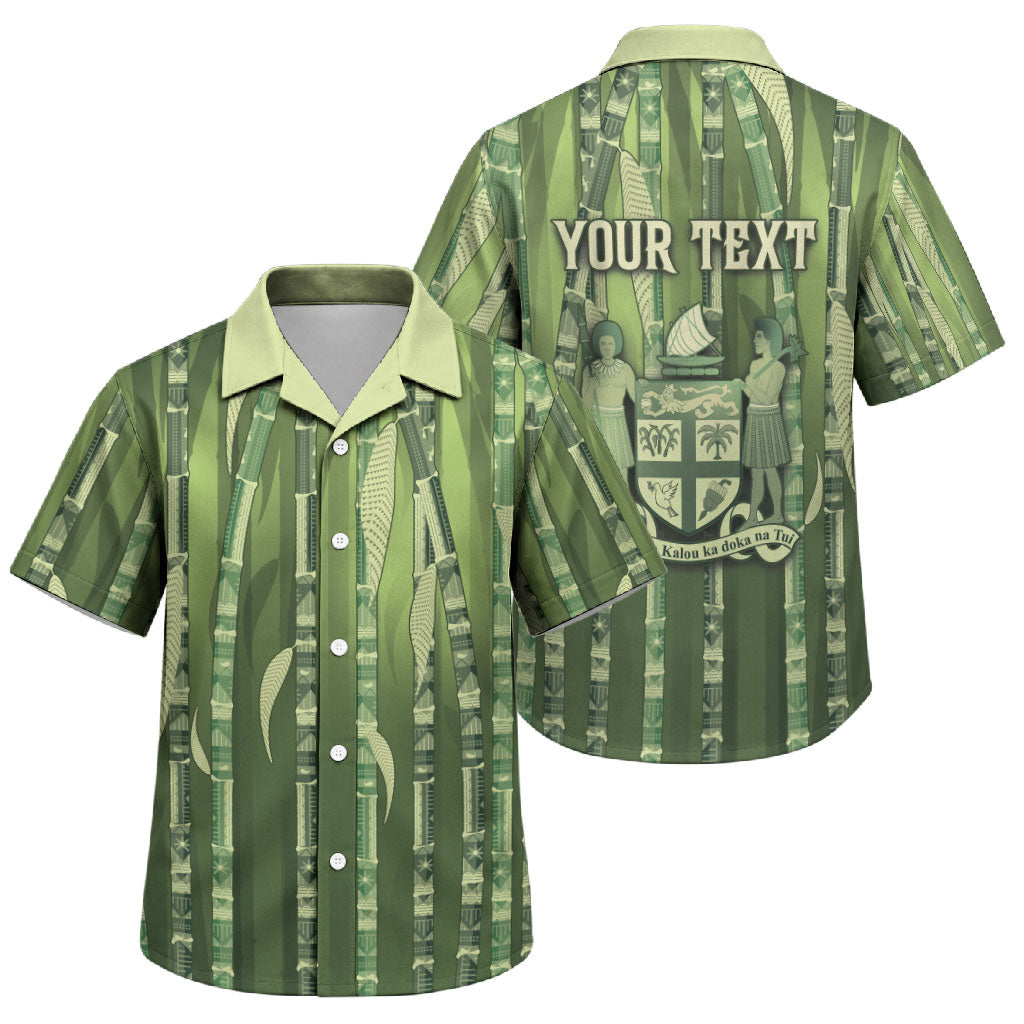 Personalised Fiji Language Week Sugarcane Masi Family Matching Off The Shoulder Long Sleeve Dress and Hawaiian Shirt Green Tapa Tribal Pattern