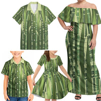 Personalised Fiji Language Week Sugarcane Masi Family Matching Off Shoulder Maxi Dress and Hawaiian Shirt Green Tapa Tribal Pattern