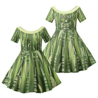 Personalised Fiji Language Week Sugarcane Masi Family Matching Off Shoulder Maxi Dress and Hawaiian Shirt Green Tapa Tribal Pattern