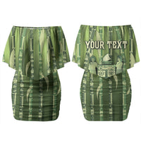 Personalised Fiji Language Week Sugarcane Masi Family Matching Off Shoulder Short Dress and Hawaiian Shirt Green Tapa Tribal Pattern