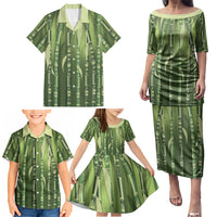 Personalised Fiji Language Week Sugarcane Masi Family Matching Puletasi and Hawaiian Shirt Green Tapa Tribal Pattern