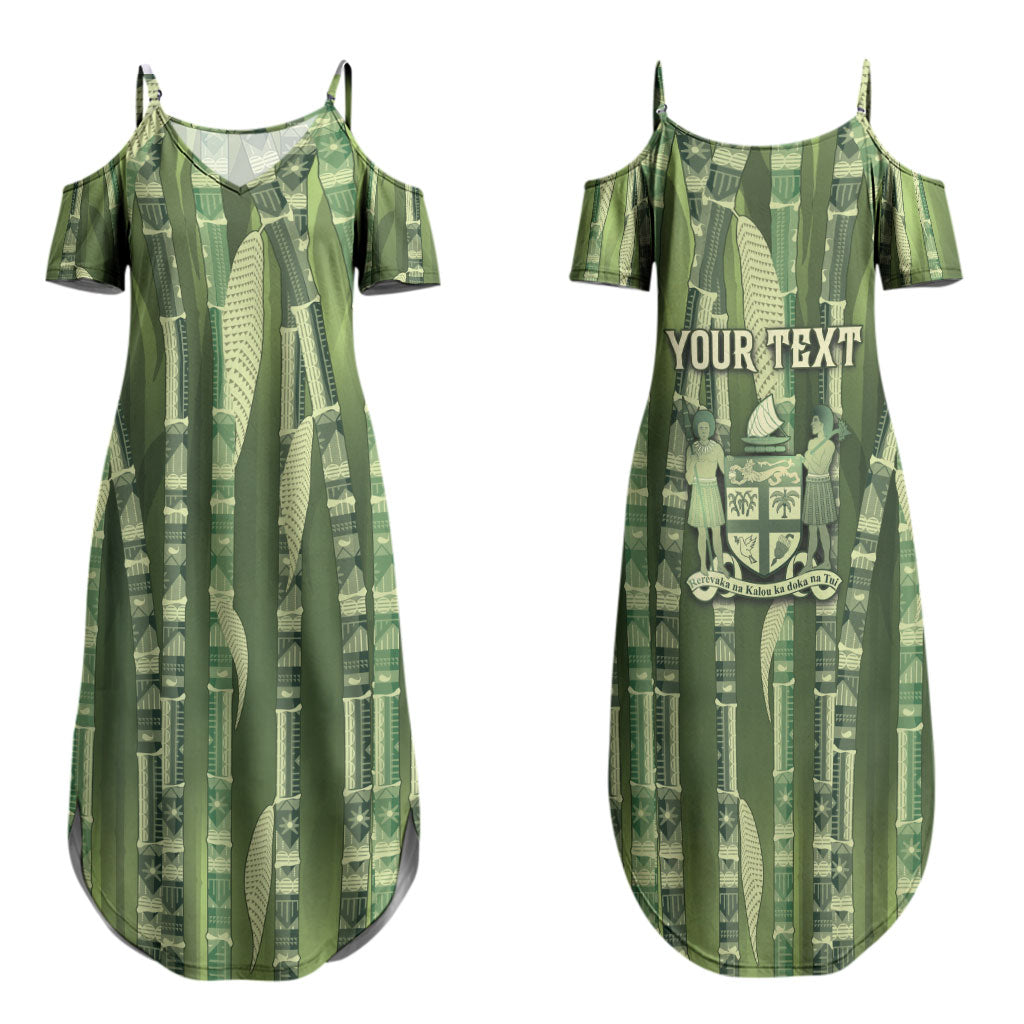 Personalised Fiji Language Week Sugarcane Masi Family Matching Summer Maxi Dress and Hawaiian Shirt Green Tapa Tribal Pattern