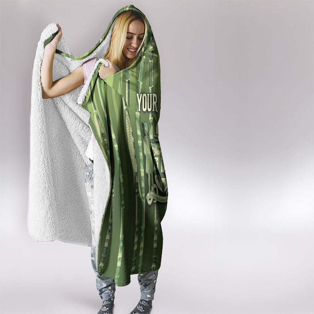 Personalised Fiji Language Week Sugarcane Masi Hooded Blanket Green Tapa Tribal Pattern