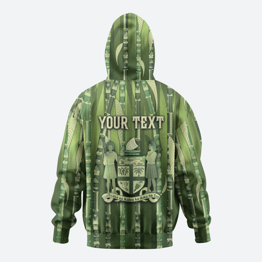 Personalised Fiji Language Week Sugarcane Masi Hoodie Green Tapa Tribal Pattern
