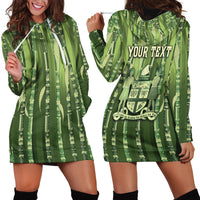 Personalised Fiji Language Week Sugarcane Masi Hoodie Dress Green Tapa Tribal Pattern
