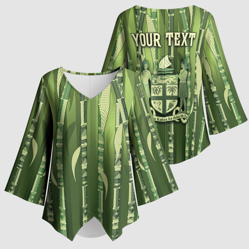 Personalised Fiji Language Week Sugarcane Masi Kimono Sleeve Blouse Green Tapa Tribal Pattern