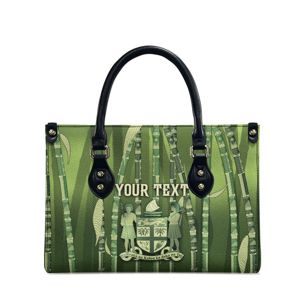 Personalised Fiji Language Week Sugarcane Masi Leather Bag Green Tapa Tribal Pattern