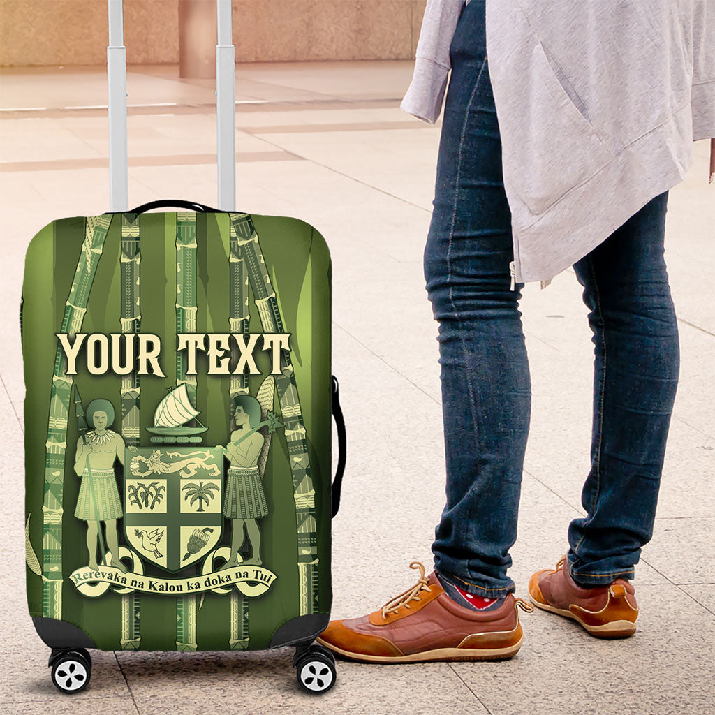 Personalised Fiji Language Week Sugarcane Masi Luggage Cover Green Tapa Tribal Pattern