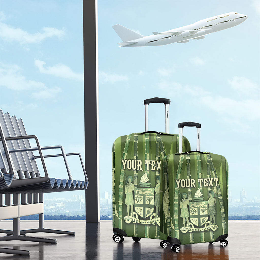 Personalised Fiji Language Week Sugarcane Masi Luggage Cover Green Tapa Tribal Pattern