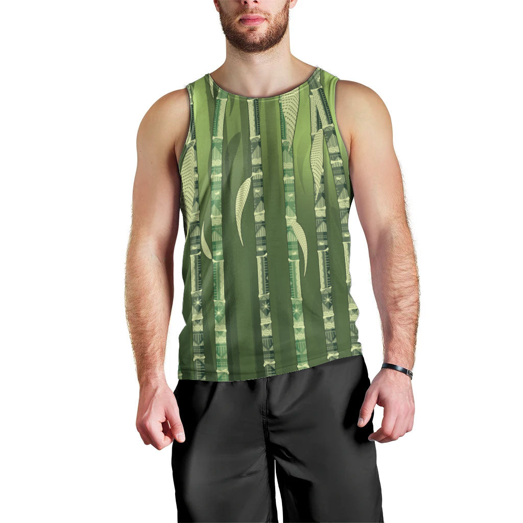 Personalised Fiji Language Week Sugarcane Masi Men Tank Top Green Tapa Tribal Pattern