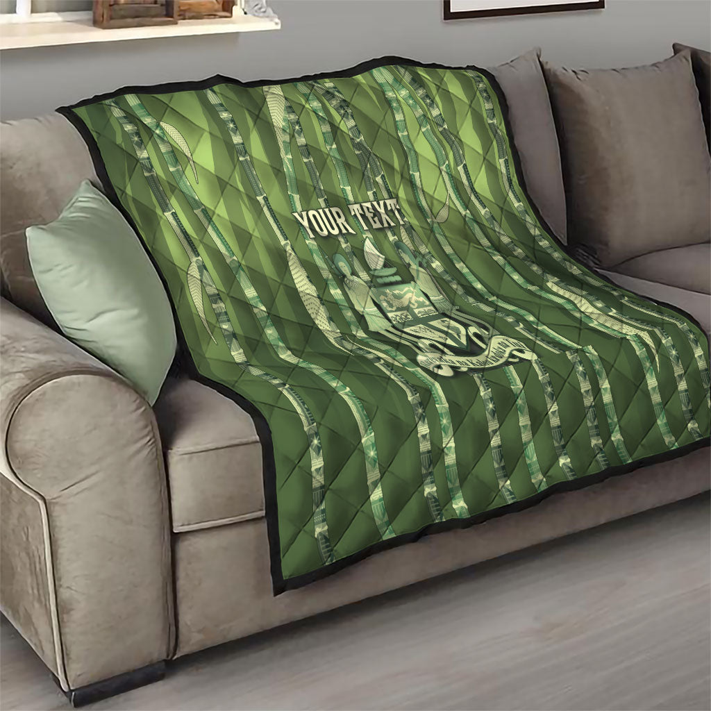 Personalised Fiji Language Week Sugarcane Masi Quilt Green Tapa Tribal Pattern