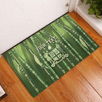 Personalised Fiji Language Week Sugarcane Masi Rubber Doormat Green Tapa Tribal Pattern