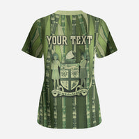 Personalised Fiji Language Week Sugarcane Masi Scrub Top Green Tapa Tribal Pattern