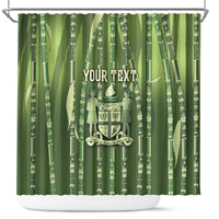 Personalised Fiji Language Week Sugarcane Masi Shower Curtain Green Tapa Tribal Pattern