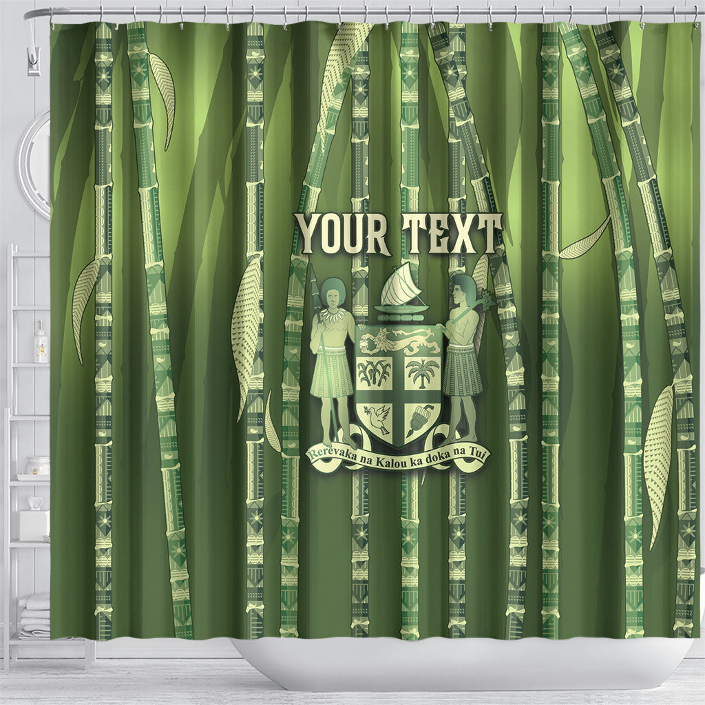 Personalised Fiji Language Week Sugarcane Masi Shower Curtain Green Tapa Tribal Pattern