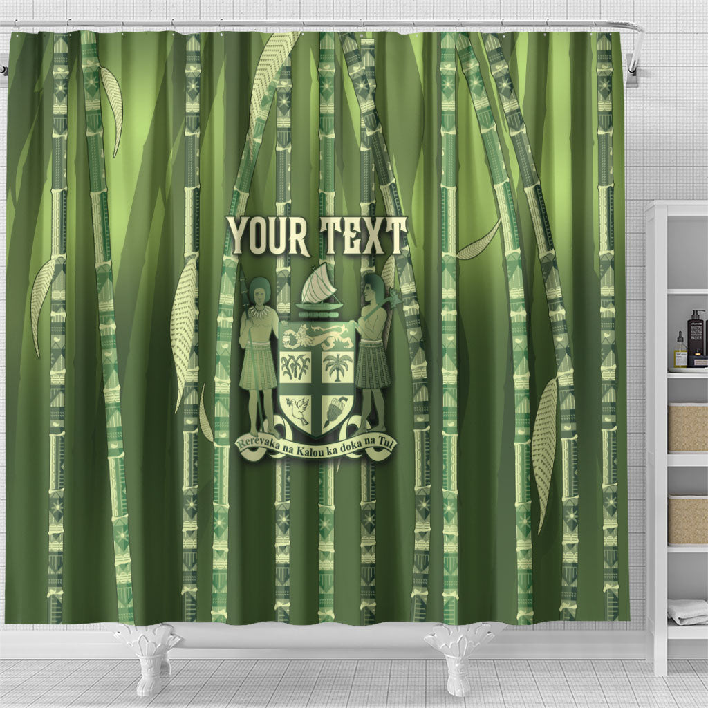 Personalised Fiji Language Week Sugarcane Masi Shower Curtain Green Tapa Tribal Pattern