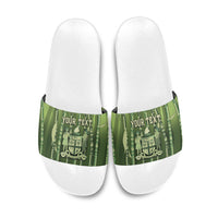 Personalised Fiji Language Week Sugarcane Masi Slide Sandals Green Tapa Tribal Pattern
