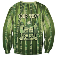 Personalised Fiji Language Week Sugarcane Masi Sweatshirt Green Tapa Tribal Pattern