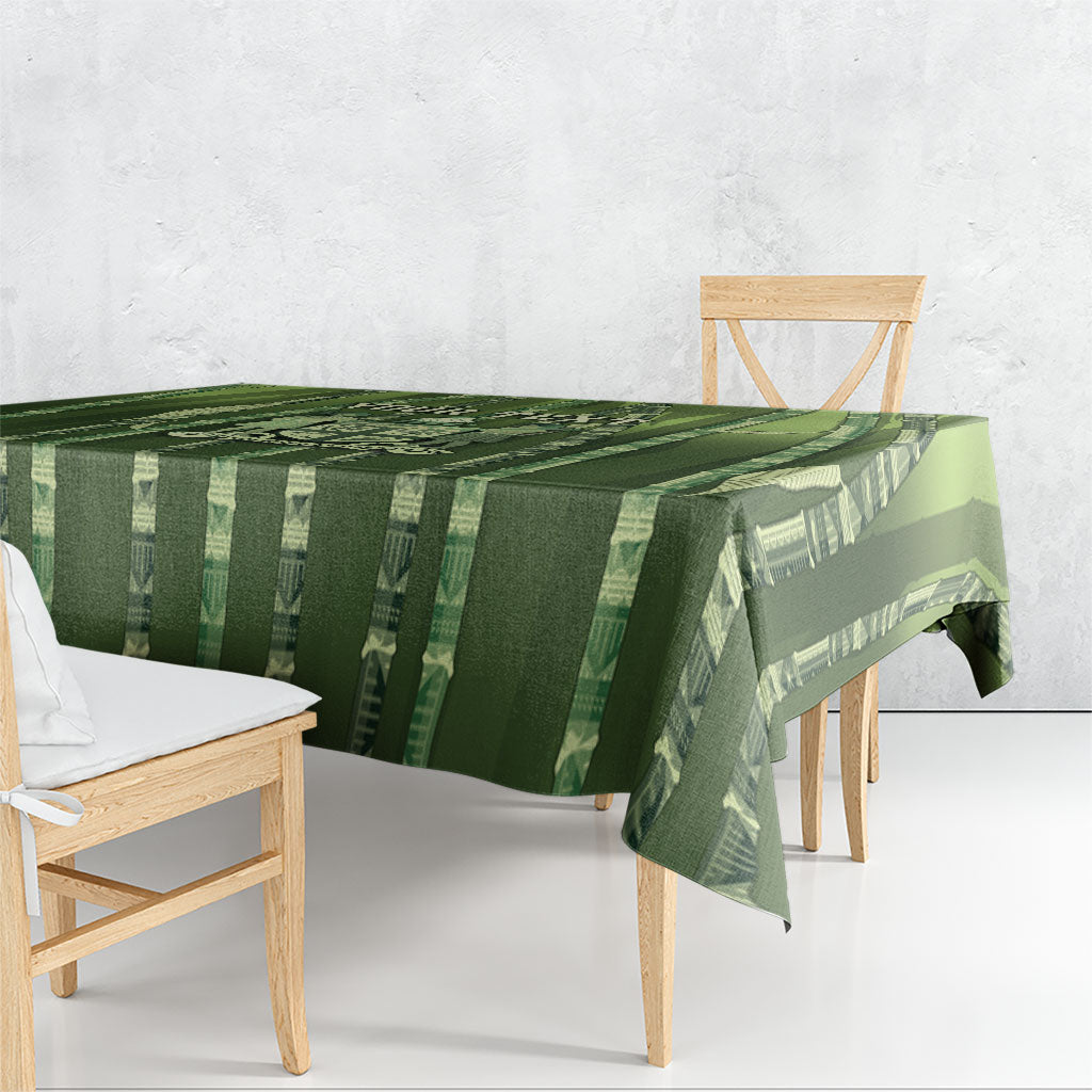Personalised Fiji Language Week Sugarcane Masi Tablecloth Green Tapa Tribal Pattern