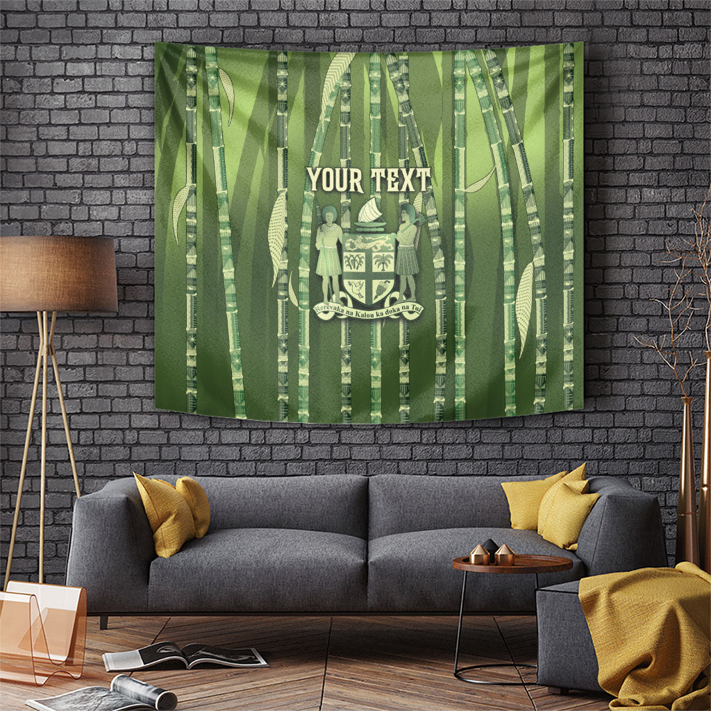 Personalised Fiji Language Week Sugarcane Masi Tapestry Green Tapa Tribal Pattern