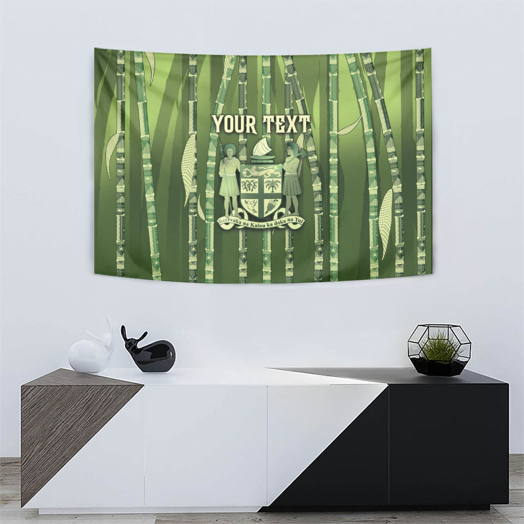 Personalised Fiji Language Week Sugarcane Masi Tapestry Green Tapa Tribal Pattern