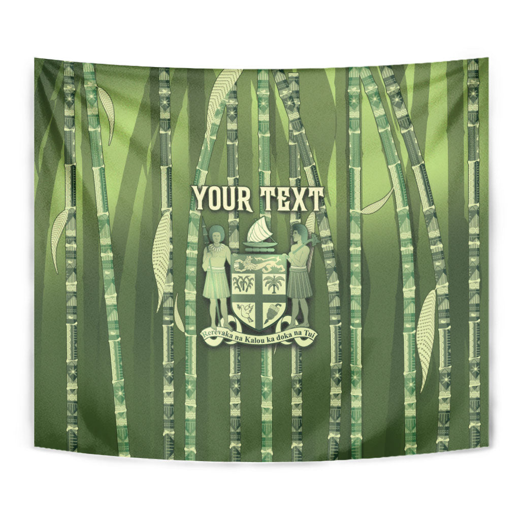 Personalised Fiji Language Week Sugarcane Masi Tapestry Green Tapa Tribal Pattern