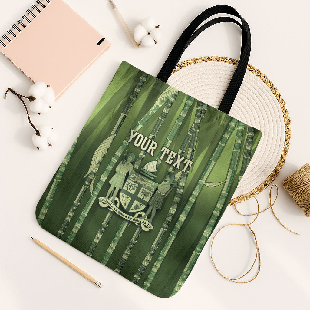 Personalised Fiji Language Week Sugarcane Masi Tote Bag Green Tapa Tribal Pattern