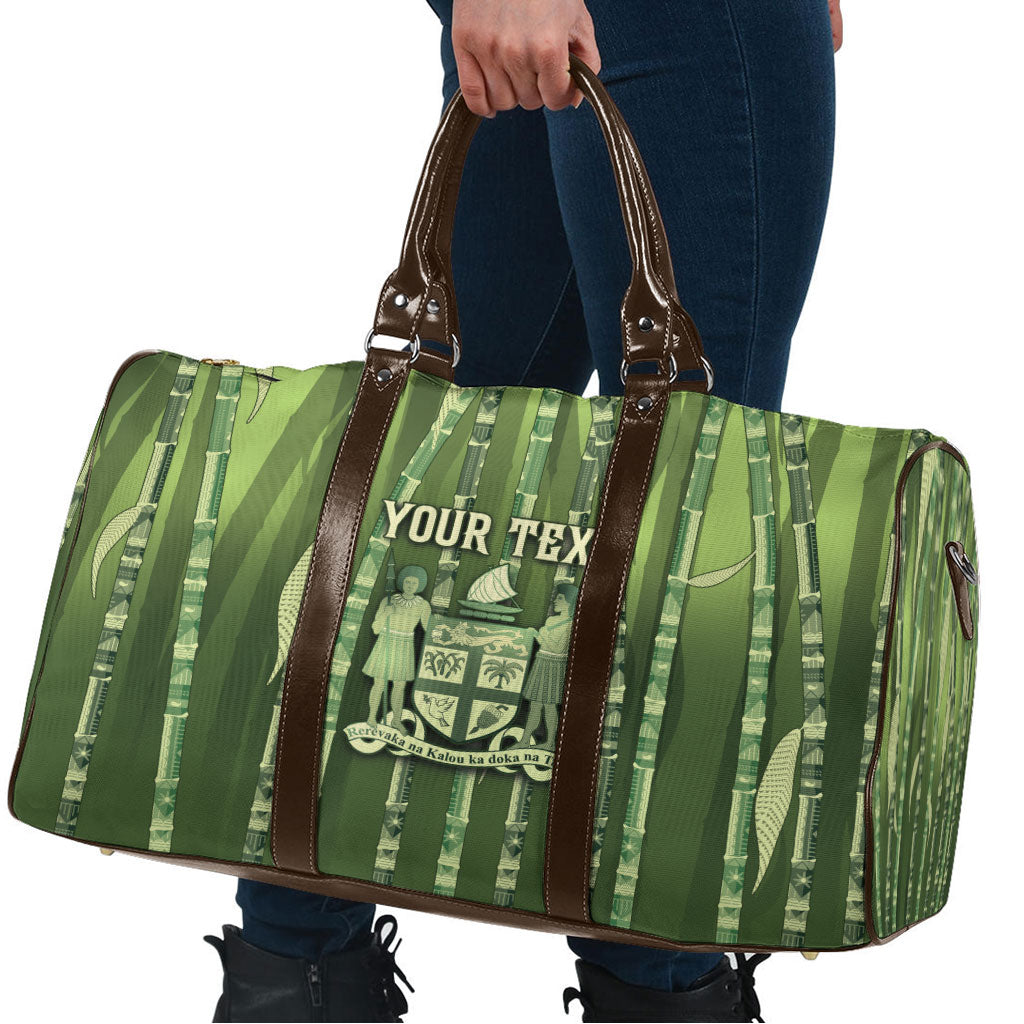 Personalised Fiji Language Week Sugarcane Masi Travel Bag Green Tapa Tribal Pattern