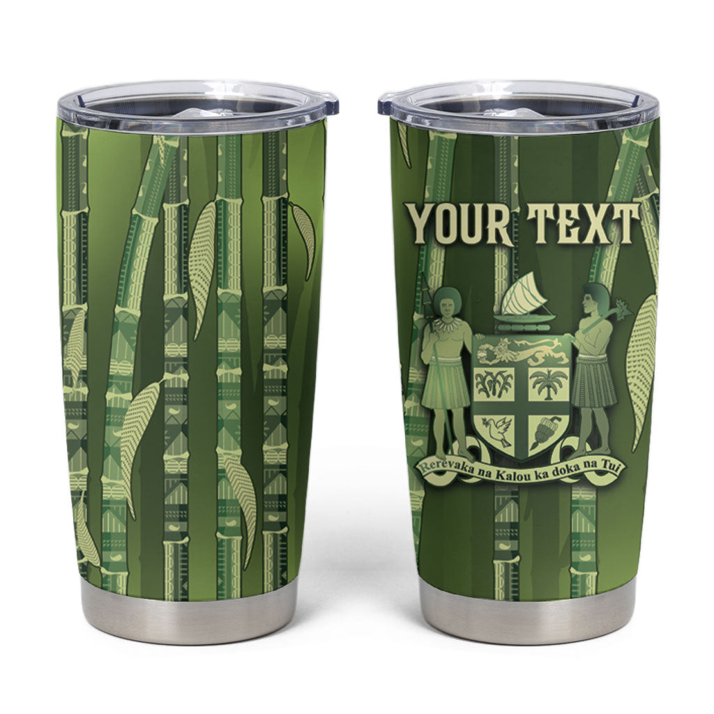 Personalised Fiji Language Week Sugarcane Masi Tumbler Cup Green Tapa Tribal Pattern